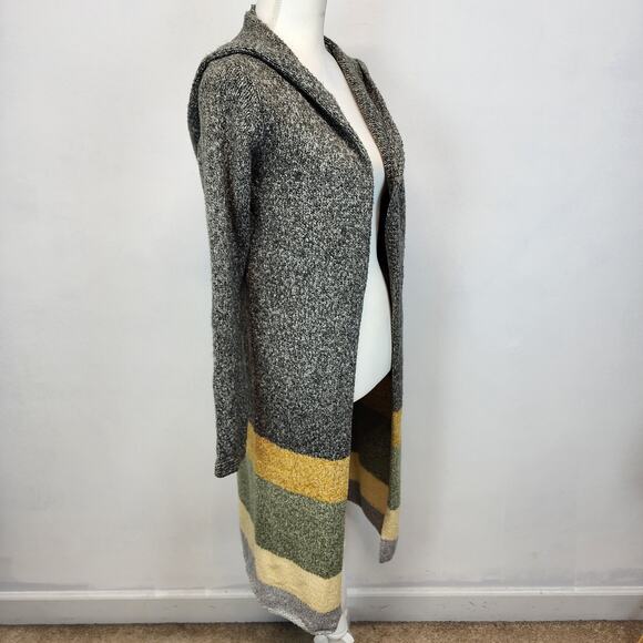 Hem & Thread Long Cardigan Size M Hooded Gray Stripe Open Front Soft Boho - Picture 4 of 14